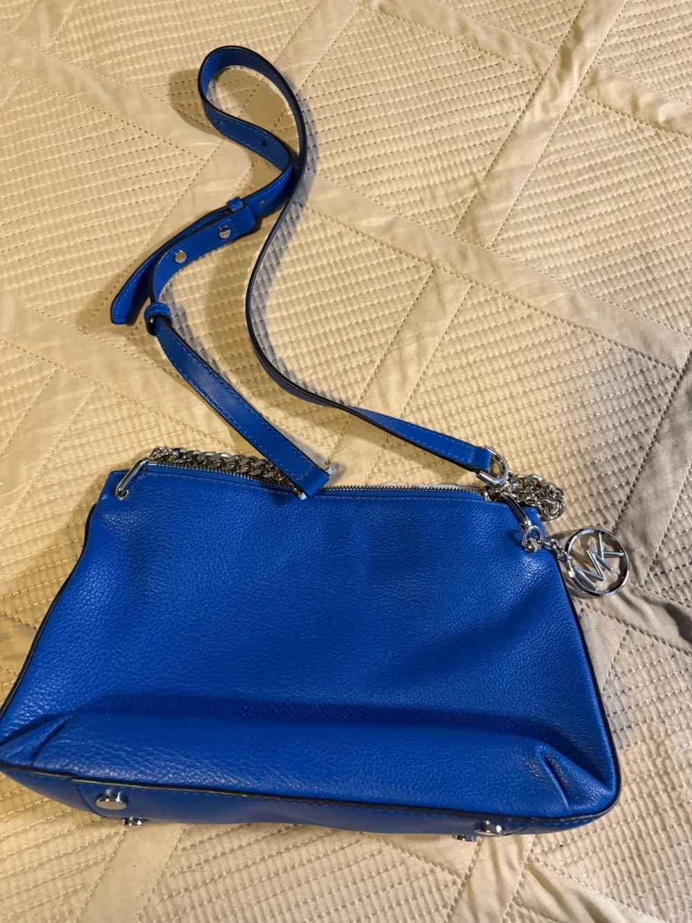 Michael Kors Lillie Large Messenger Leather Bag, Grecian Blue, Blue